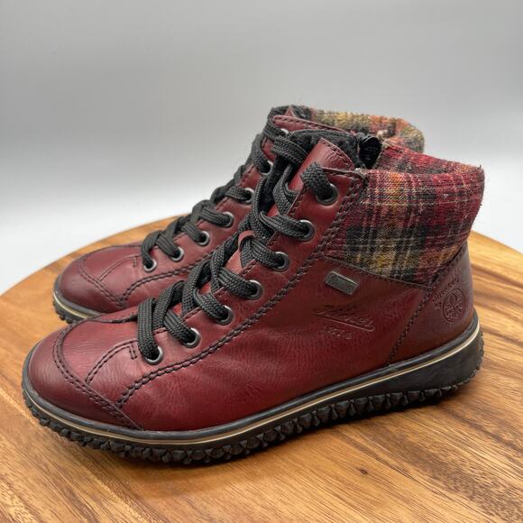 Rieker Chelsea Boots Womens 6.5 M Red Side-Zip Waterproof Lace-Up Ankle Shoes - Picture 3 of 8